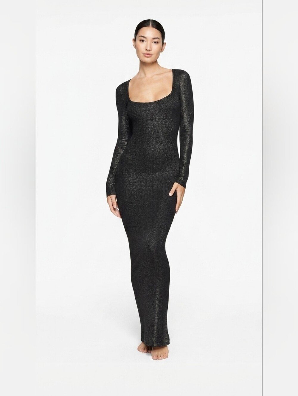 NWT Skims Soft Lounge Long Sleeve Black Onyx Foil Glamour Dress L